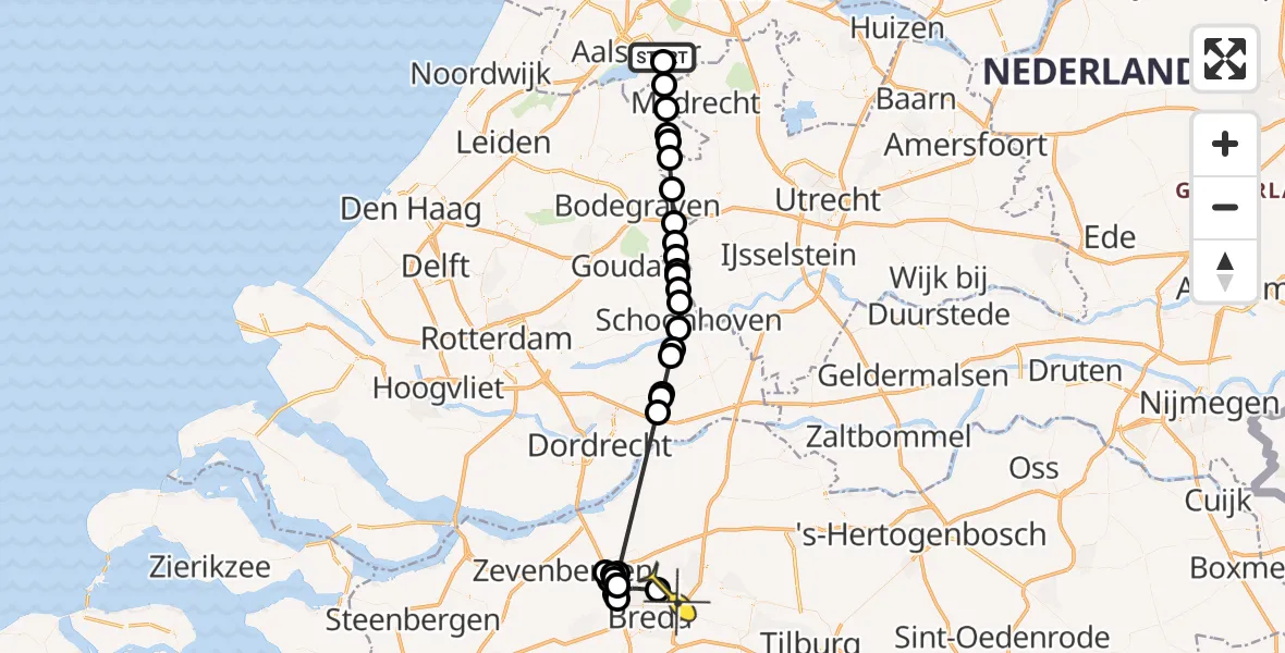 Routekaart van de vlucht: Politieheli naar Teteringen, Vuurlijn