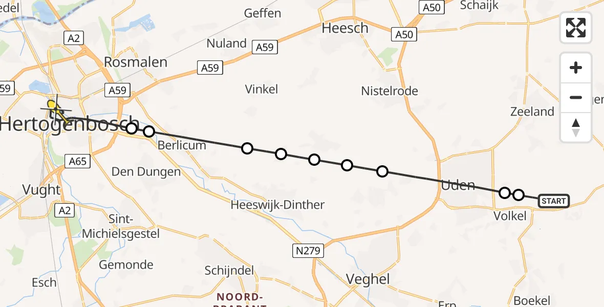 Routekaart van de vlucht: Lifeliner 3 naar 's-Hertogenbosch, Zeelandsedijk
