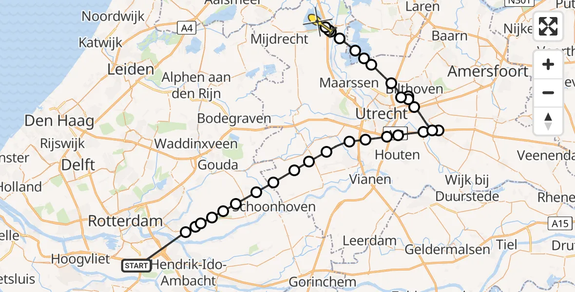 Routekaart van de vlucht: Politieheli naar Vinkeveen, Dennenhout
