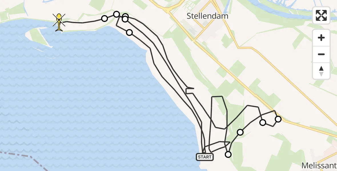 Routekaart van de vlucht: Kustwachthelikopter naar Goedereede, Maanezeese Gorsdijk