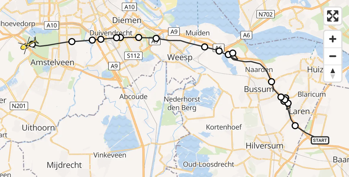 Routekaart van de vlucht: Politiehelikopter naar Badhoevedorp, Rijksweg
