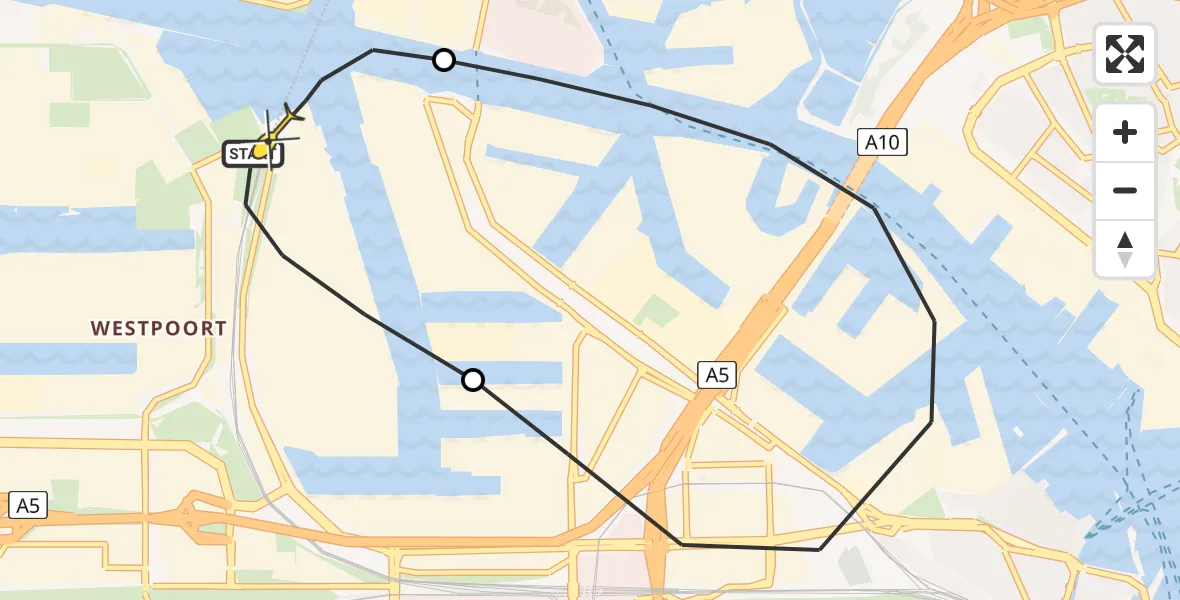 Routekaart van de vlucht: Lifeliner 1 naar Amsterdam Heliport, Westhaven