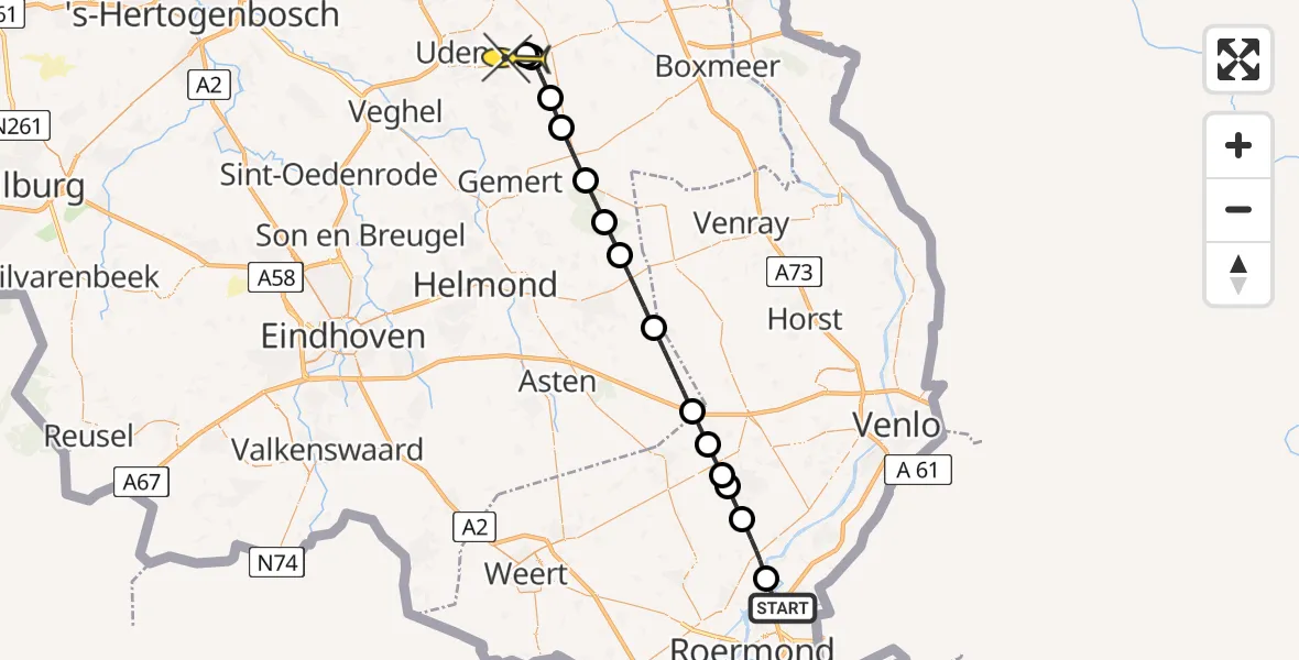 Routekaart van de vlucht: Lifeliner 3 naar Vliegbasis Volkel, Visschersweg