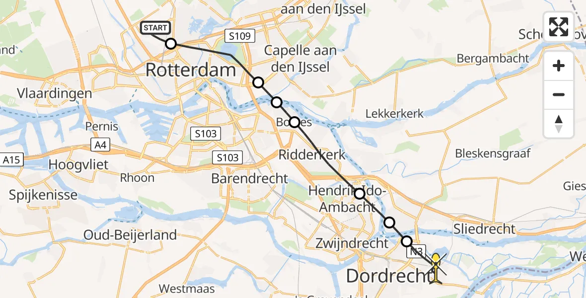 Routekaart van de vlucht: Lifeliner 2 naar Dordrecht, Van der Duijn van Maasdamweg