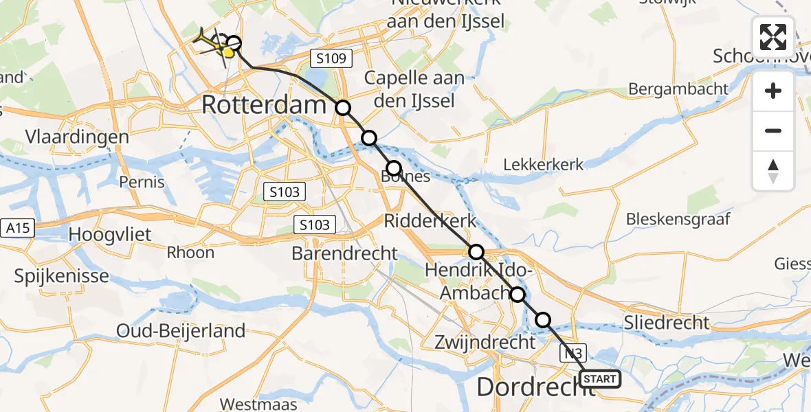 Routekaart van de vlucht: Lifeliner 2 naar Rotterdam The Hague Airport, Merbau