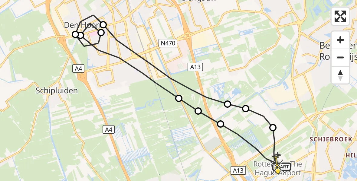 Routekaart van de vlucht: Lifeliner 2 naar Rotterdam The Hague Airport, Brandenburgbaan