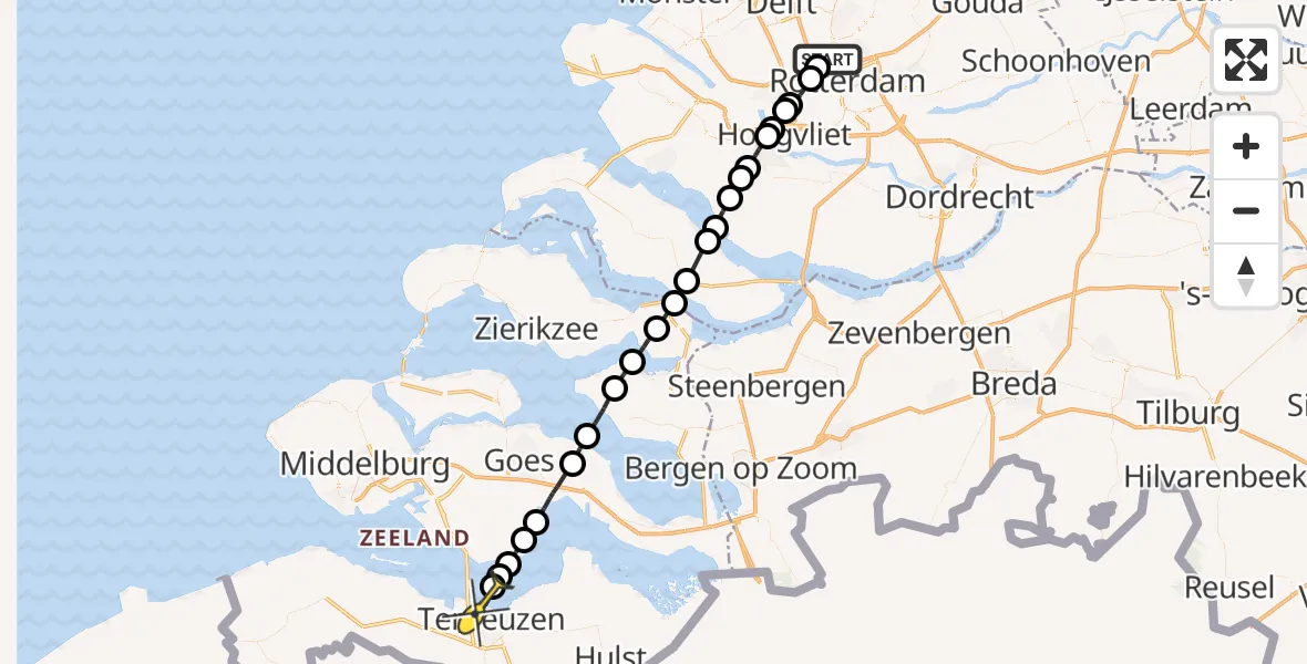 Routekaart van de vlucht: Lifeliner 2 naar Terneuzen, Verlaatstraat