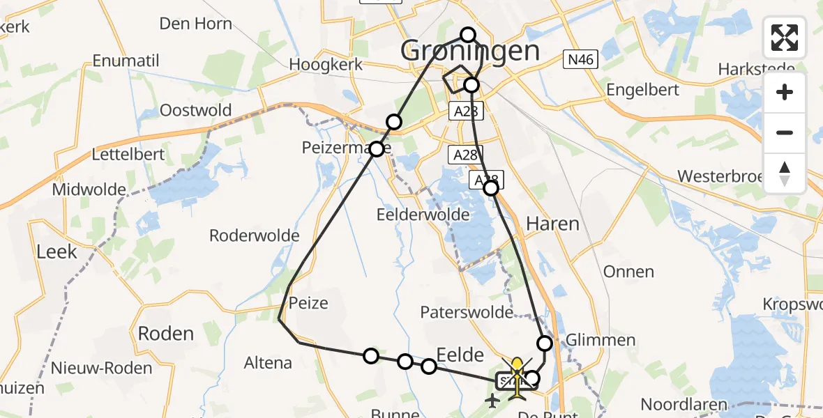 Routekaart van de vlucht: Lifeliner 4 naar Groningen Airport Eelde, Eskampenweg