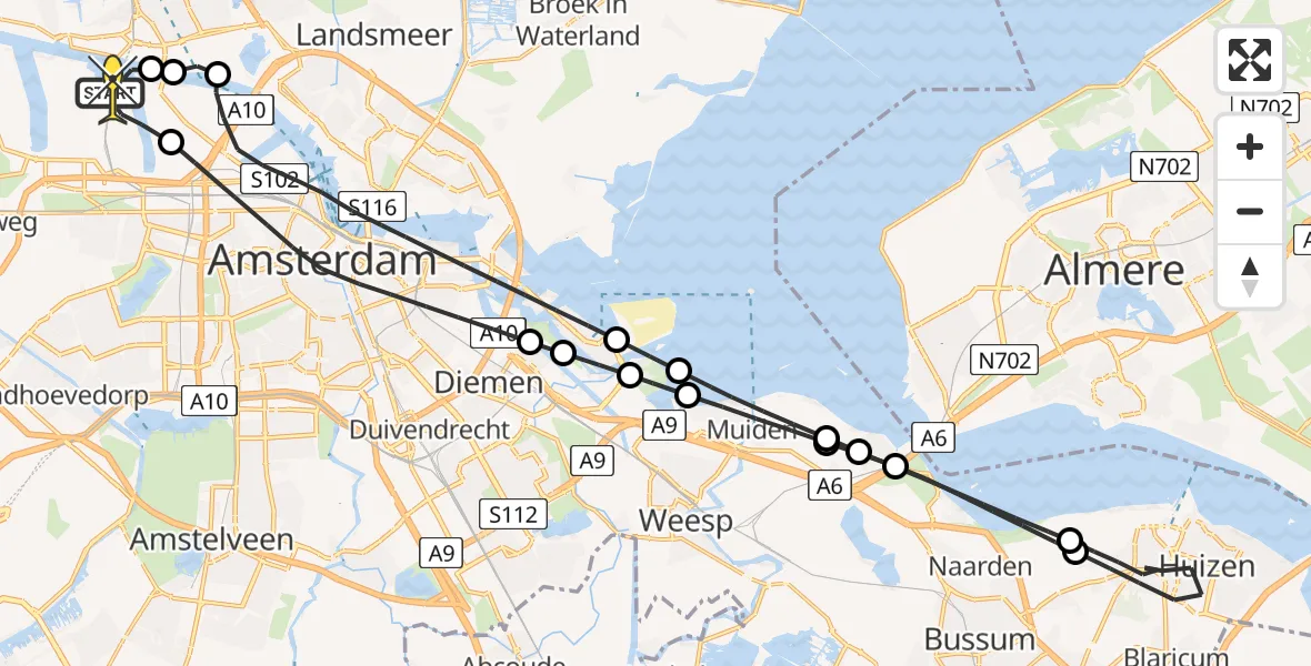 Routekaart van de vlucht: Lifeliner 1 naar Amsterdam Heliport, Westhaven