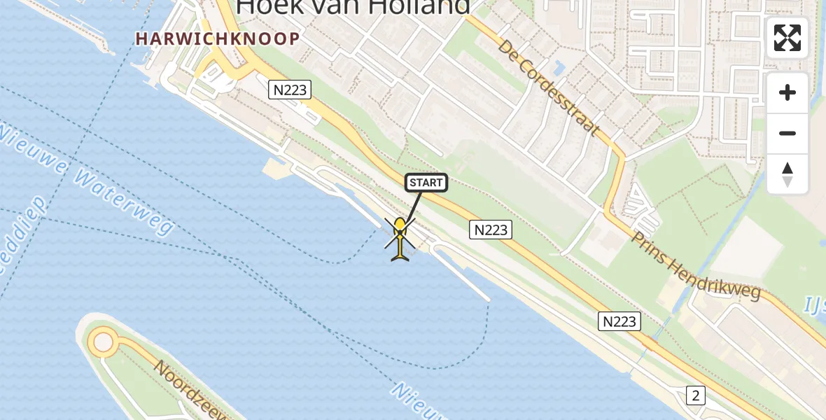 Routekaart van de vlucht: Kustwachthelikopter naar Hoek van Holland, Hoeksebaan