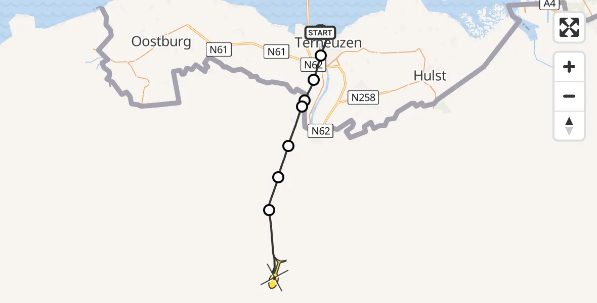 Routekaart van de vlucht: Lifeliner 2 naar Westerschelde