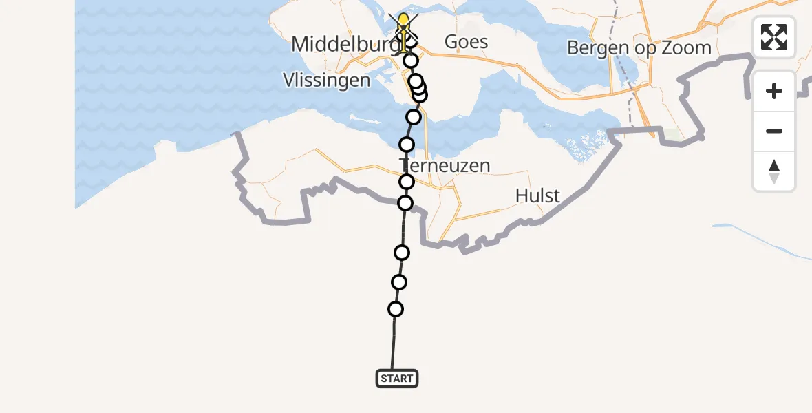 Routekaart van de vlucht: Lifeliner 2 naar Vliegveld Midden-Zeeland, Calandweg