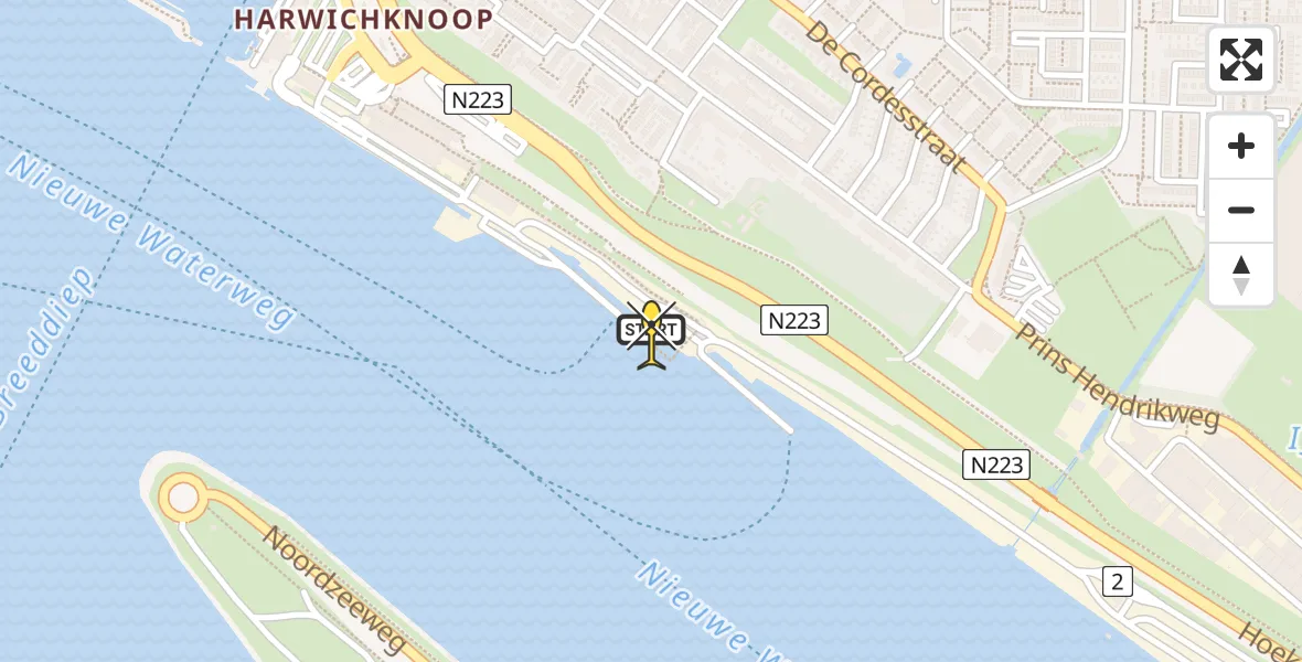 Routekaart van de vlucht: Kustwachthelikopter naar Hoek van Holland, Hoeksebaan