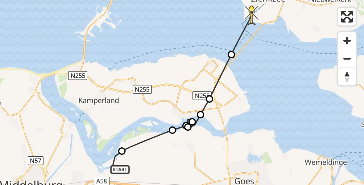 Routekaart van de vlucht: Lifeliner 2 naar Zierikzee, De Omloop