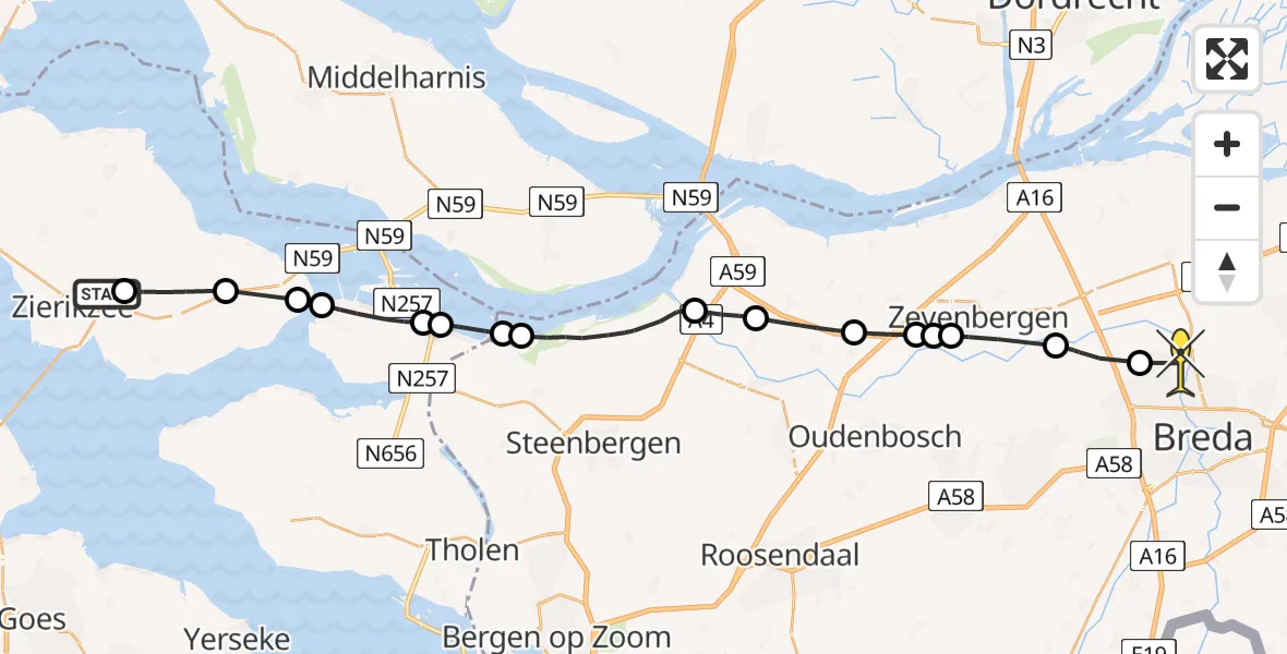 Routekaart van de vlucht: Lifeliner 2 naar Breda, Nieuwe weg