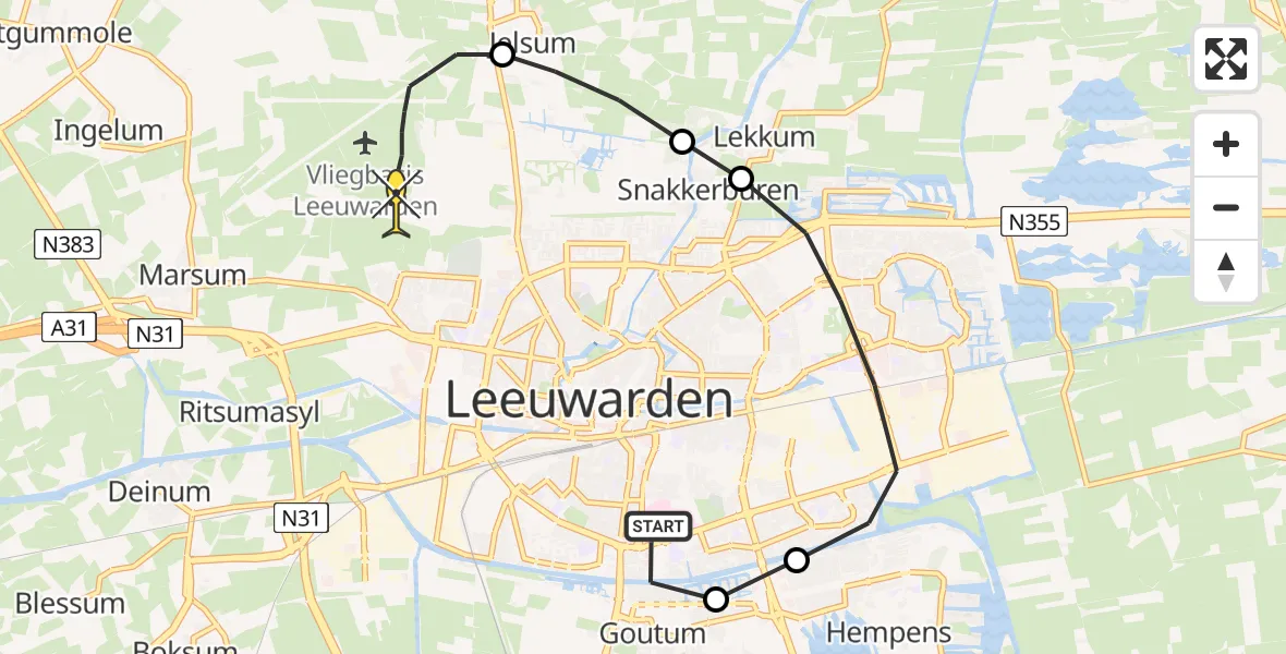 Routekaart van de vlucht: Ambulancehelikopter naar Vliegbasis Leeuwarden, Wetterkrite