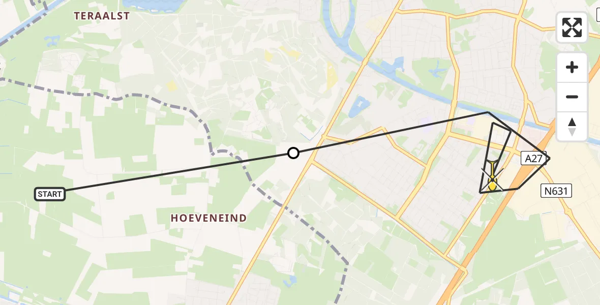 Routekaart van de vlucht: Lifeliner 2 naar Oosterhout, Bredaseweg