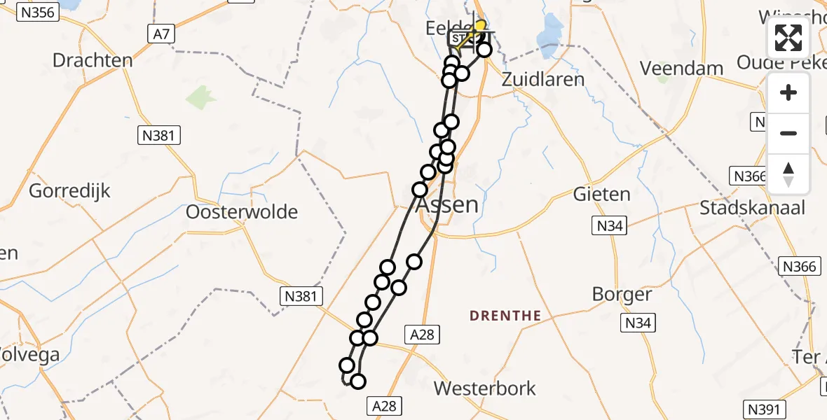 Routekaart van de vlucht: Lifeliner 4 naar Groningen Airport Eelde, Lugtenbergerweg