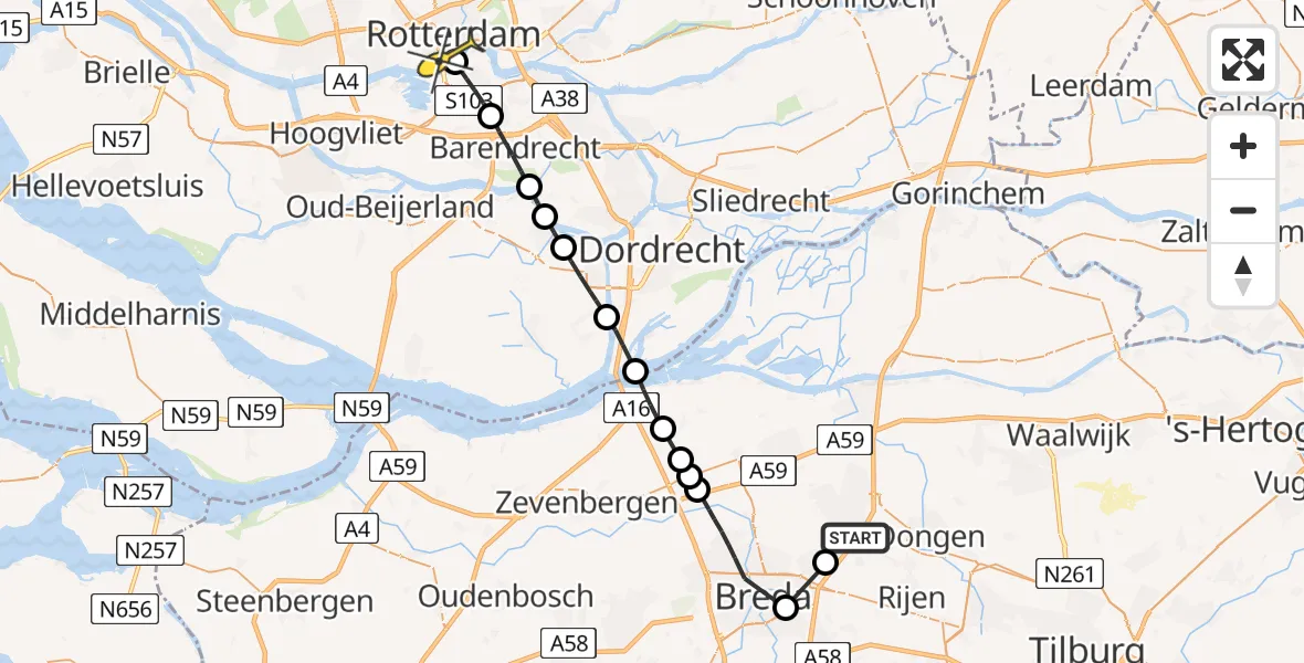 Routekaart van de vlucht: Lifeliner 2 naar Erasmus MC, Haenenpad