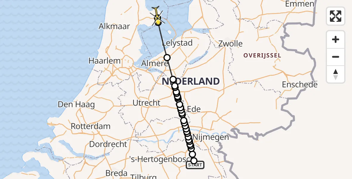 Routekaart van de vlucht: Lifeliner 3 naar Bovenkarspel, De Bunders