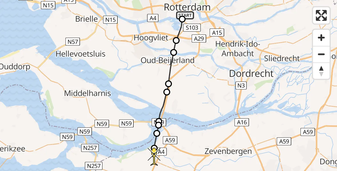 Routekaart van de vlucht: Lifeliner 2 naar Dinteloord, Lloydkade