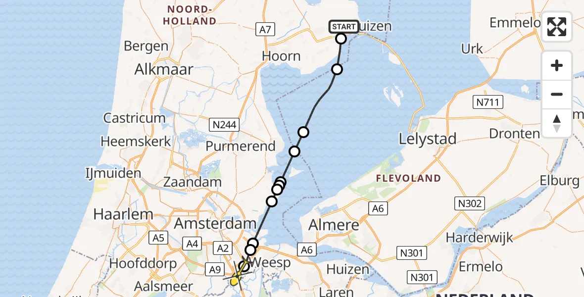 Routekaart van de vlucht: Lifeliner 1 naar Academisch Medisch Centrum (AMC), Graaf Willemstraat