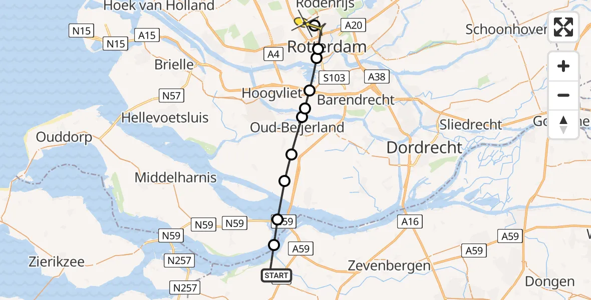 Routekaart van de vlucht: Lifeliner 2 naar Rotterdam The Hague Airport, Zwingelstraat