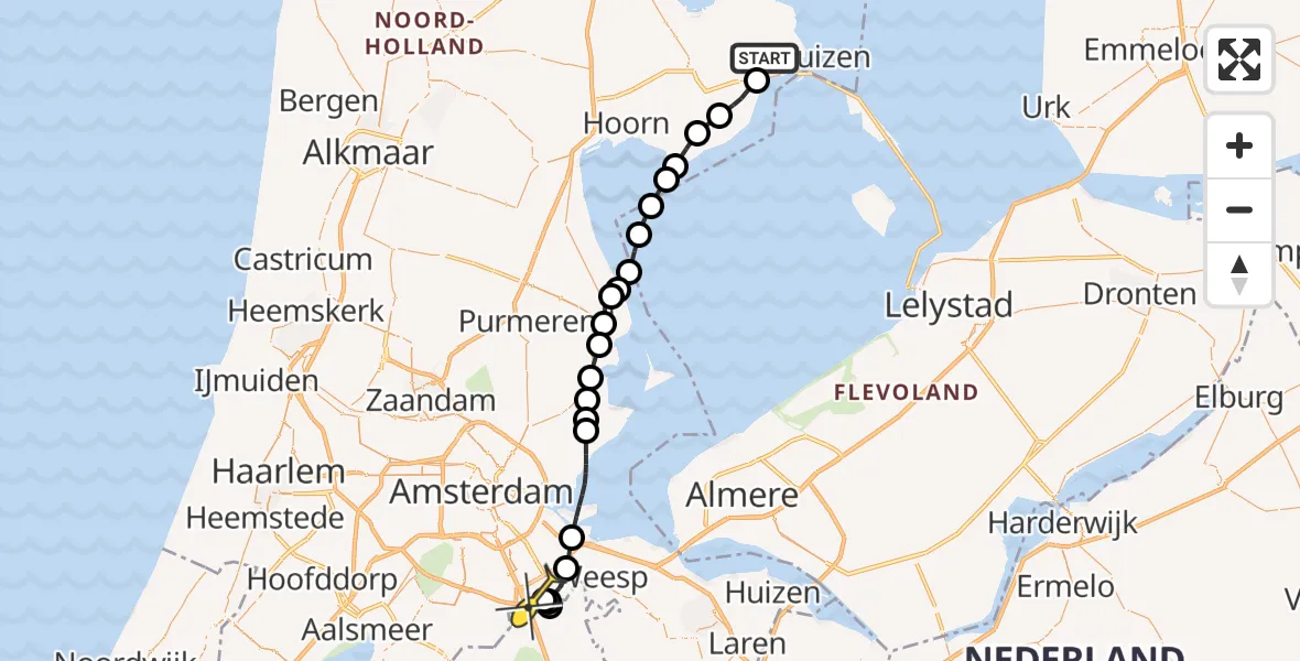 Routekaart van de vlucht: Lifeliner 3 naar Academisch Medisch Centrum (AMC), Graaf Willemstraat