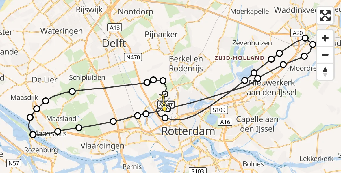 Routekaart van de vlucht: Lifeliner 2 naar Rotterdam The Hague Airport, 2e Plaszichtbrug