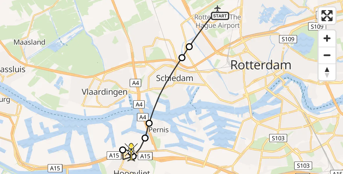 Routekaart van de vlucht: Lifeliner 2 naar Hoogvliet, Brandenburgbaan