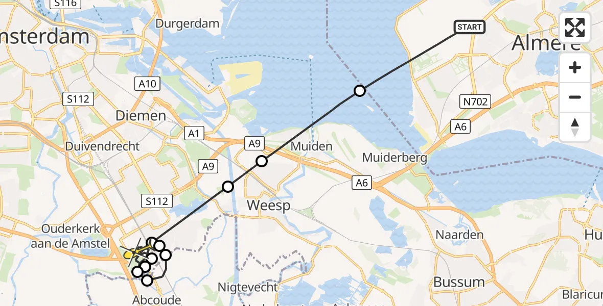 Routekaart van de vlucht: Lifeliner 1 naar Academisch Medisch Centrum (AMC), Botterweg