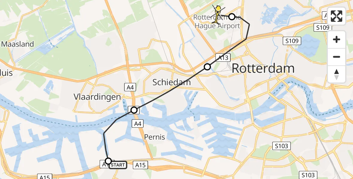 Routekaart van de vlucht: Lifeliner 2 naar Rotterdam The Hague Airport, Weg 24
