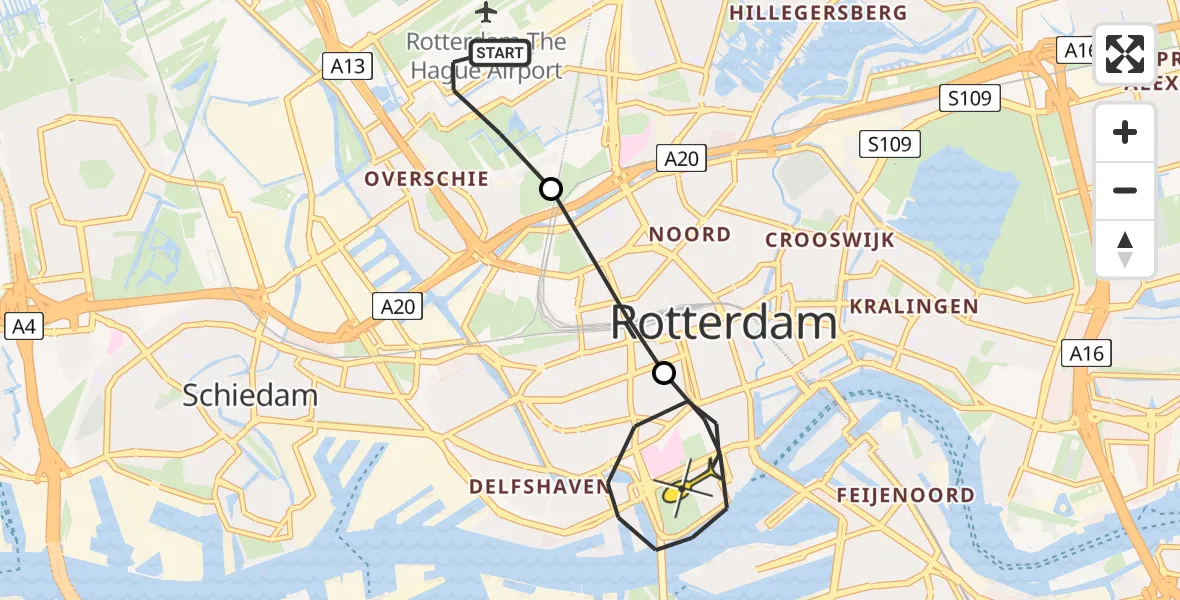 Routekaart van de vlucht: Lifeliner 2 naar Erasmus MC, Hertenheuvel