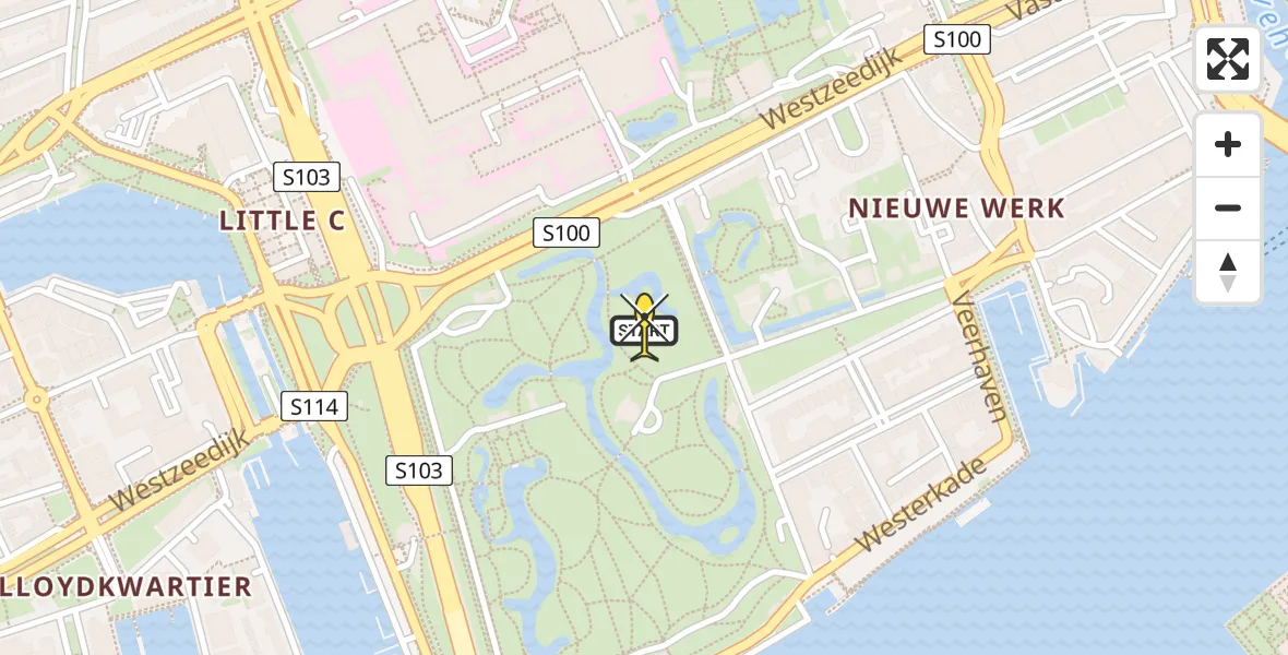 Routekaart van de vlucht: Lifeliner 2 naar Erasmus MC, Francoisbrug