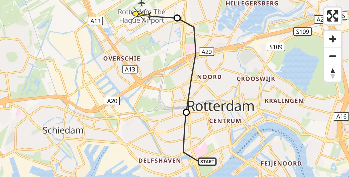 Routekaart van de vlucht: Lifeliner 2 naar Rotterdam The Hague Airport, Jan Porcellisstraat
