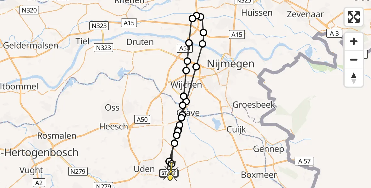 Routekaart van de vlucht: Lifeliner 3 naar Vliegbasis Volkel, Zeelandsedijk