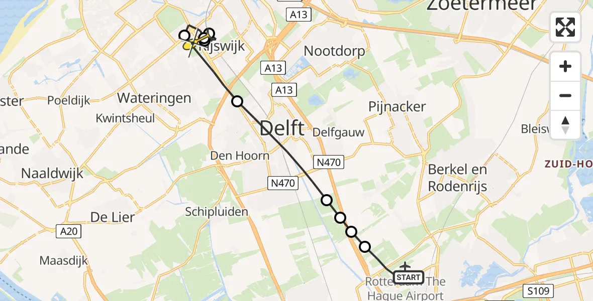 Routekaart van de vlucht: Lifeliner 2 naar Rijswijk, van Vredenburchweg