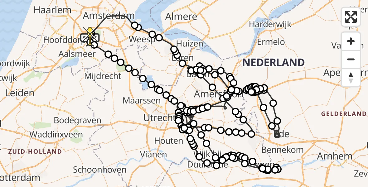 Vluchtroute Politiehelikopter van Schiphol naar Schiphol