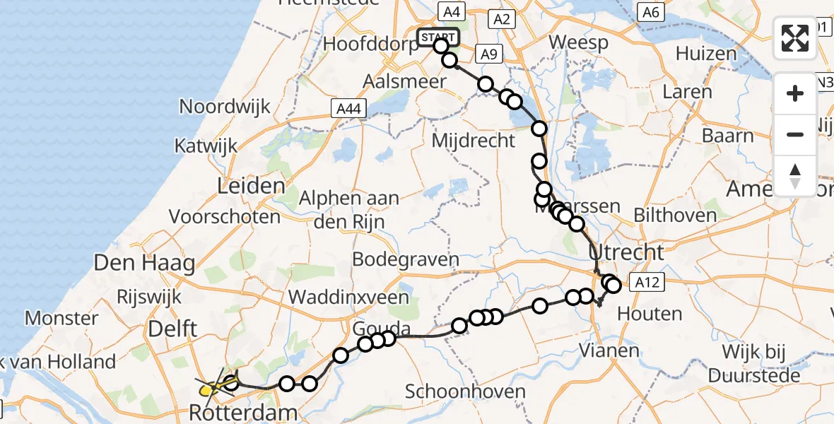 Vluchtroute Politiehelikopter van Schiphol naar Rotterdam The Hague Airport