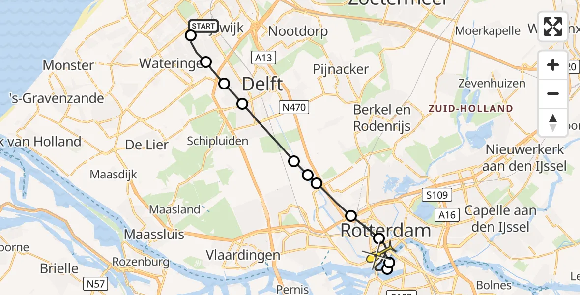Routekaart van de vlucht: Lifeliner 2 naar Erasmus MC, Jan Hanlostraat