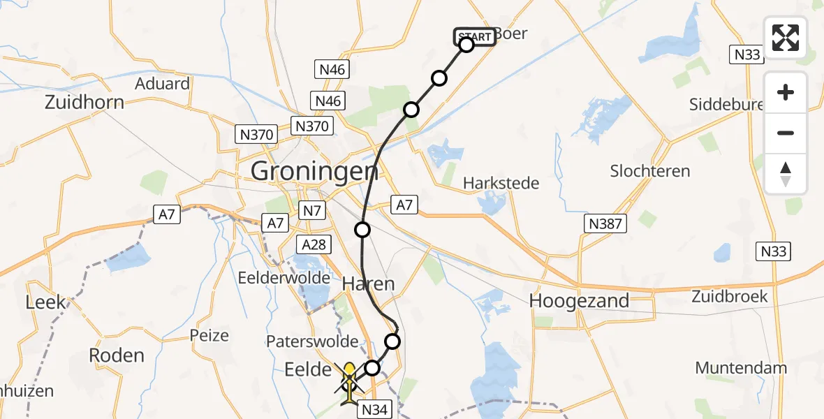 Routekaart van de vlucht: Lifeliner 4 naar Groningen Airport Eelde, Bovenrijgerweg