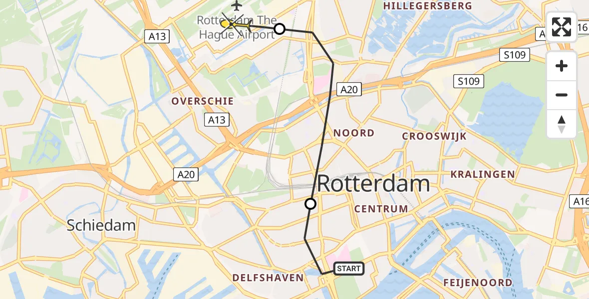 Routekaart van de vlucht: Lifeliner 2 naar Rotterdam The Hague Airport, Robert Fruinstraat