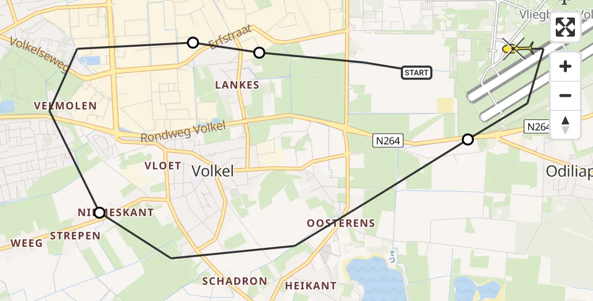 Routekaart van de vlucht: Lifeliner 3 naar Vliegbasis Volkel, Looierstraat