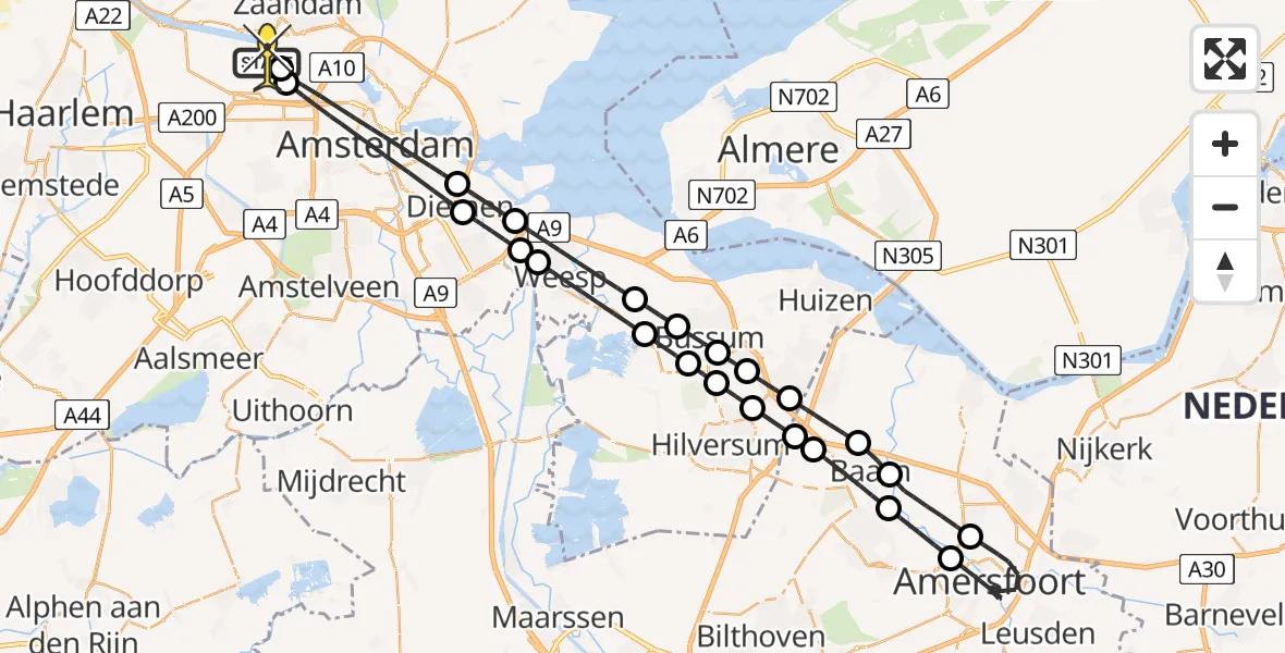 Routekaart van de vlucht: Lifeliner 1 naar Amsterdam Heliport, Bosporushaven