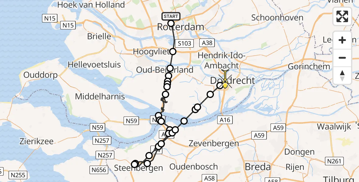 Routekaart van de vlucht: Politiehelikopter naar Dordrecht, Deelenpad