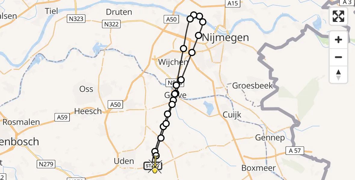 Routekaart van de vlucht: Lifeliner 3 naar Vliegbasis Volkel, Houtvennen
