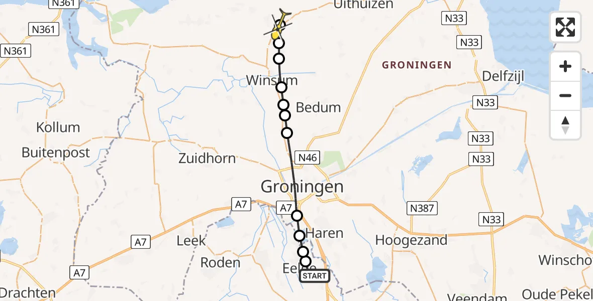 Routekaart van de vlucht: Lifeliner 4 naar Warffum, Esweg