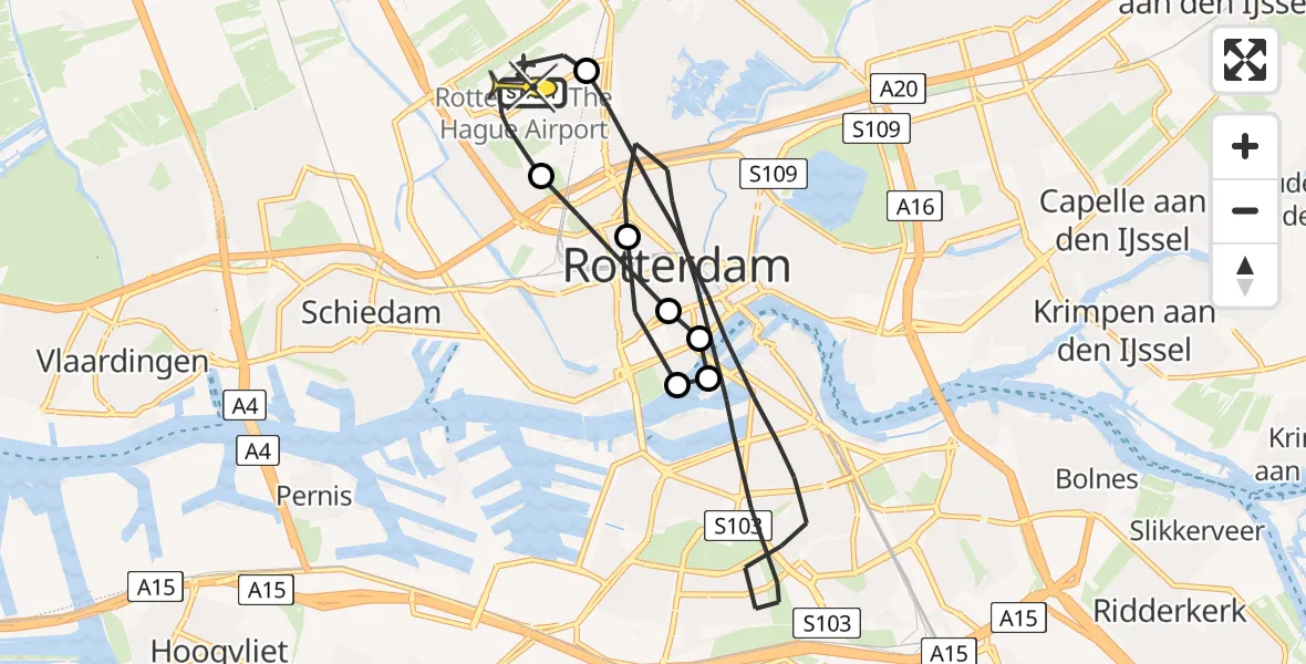 Routekaart van de vlucht: Lifeliner 2 naar Rotterdam The Hague Airport, Rotterdam Airportplein