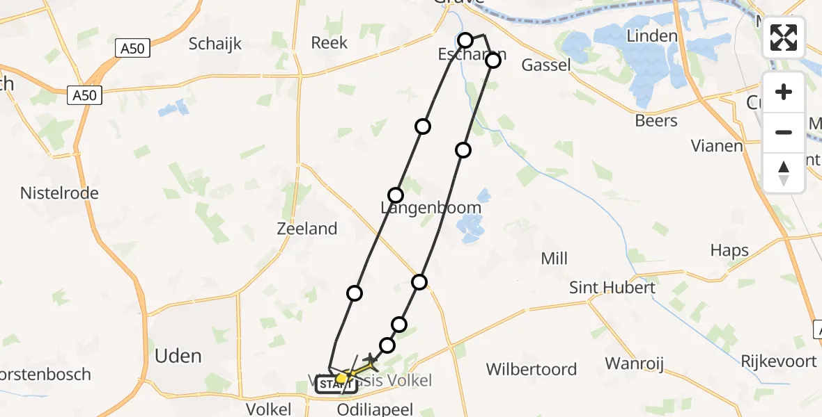 Routekaart van de vlucht: Lifeliner 3 naar Vliegbasis Volkel, zeelandsedijk