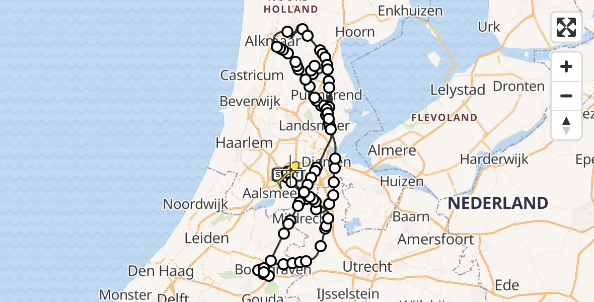 Vluchtroute Politiehelikopter van Schiphol naar Schiphol